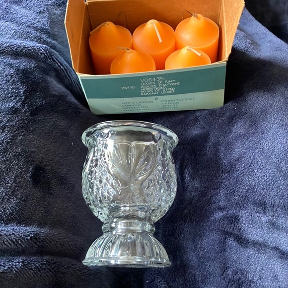 PartyLite Orange‎ Votives and Avon Crystal Glass Candle Holder Set - Picture 1 of 13
